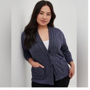TORRID Sleep Cozy Cable Knit Blue Button-Up Cardigan Size 3X